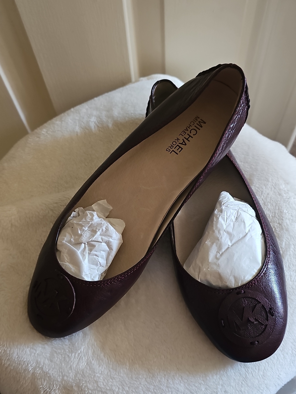 Michael Kors Burgundy Leather Logo Ballet Flats